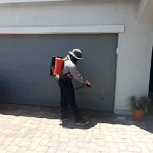 Residential pest control in Las Vegas - Bug insect spray of home exterior garage